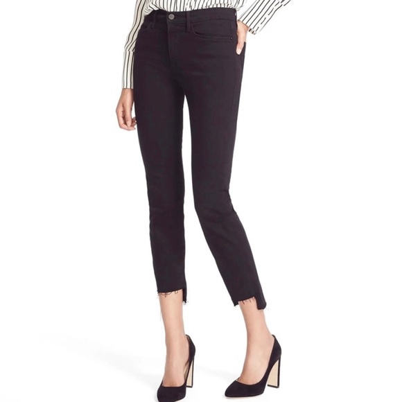FRAME Denim Le High Straight Leg Staggered Raw Hem Jeans Black High Waist Sz 30 - Picture 11 of 13